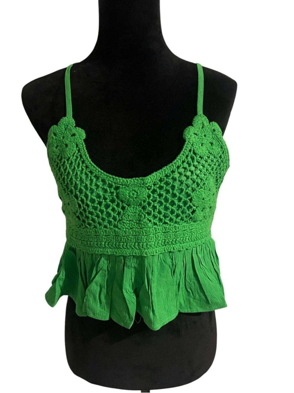 Green Crochet Peplum Cami Top - Women